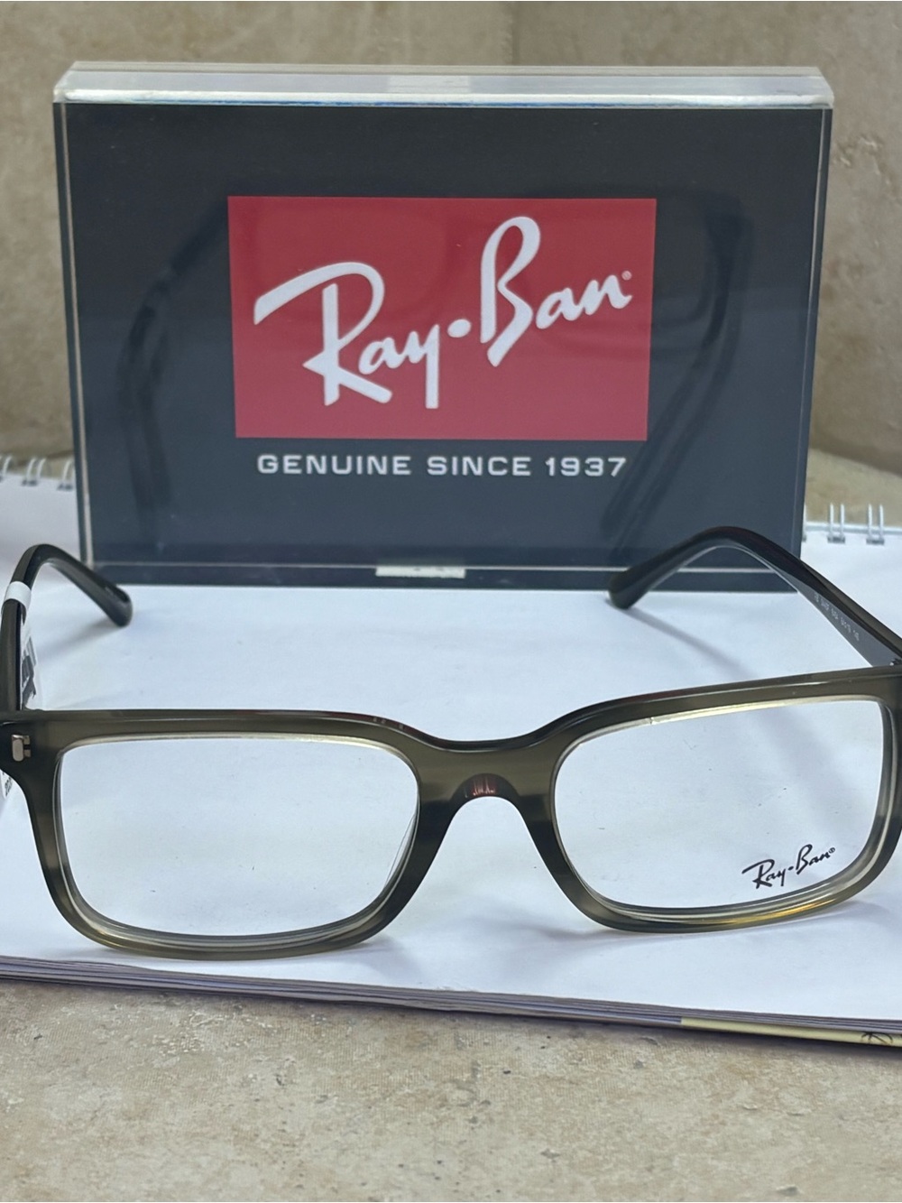 Ray-Ban Men's Olive Green/Brown Rectangle Eyeglasses